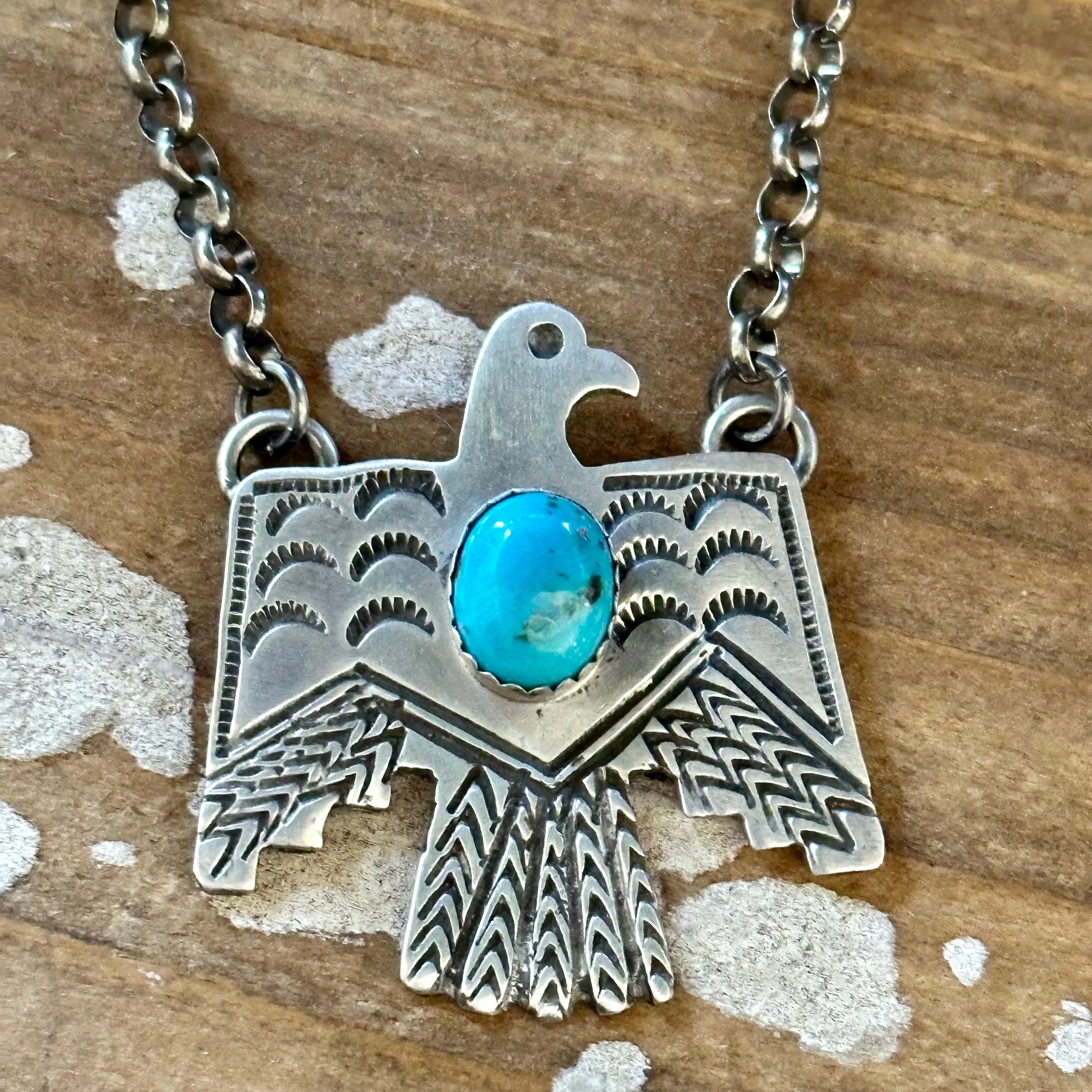 THUNDERBIRD Native Sterling Silver & Turquoise Necklace Pendant • 18g