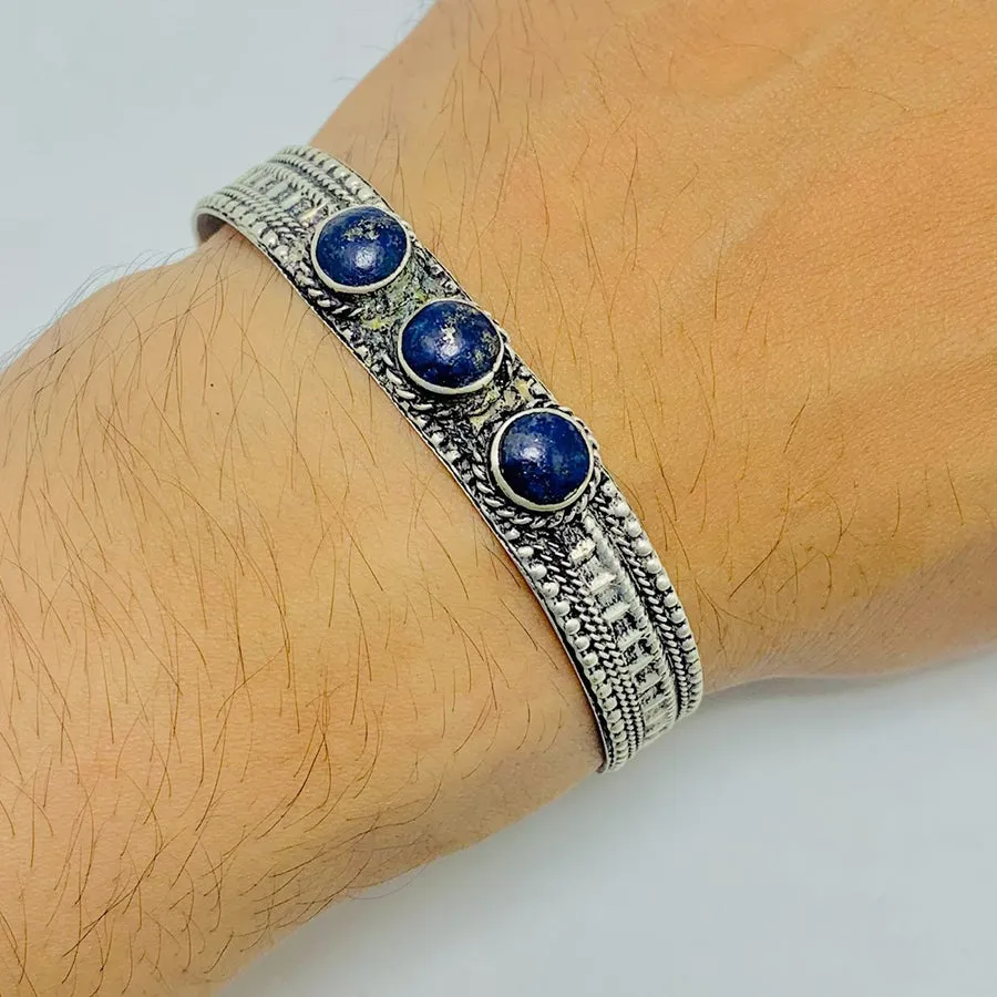 Tibetan Antiqued Lapis Lazuli Tiger Eye Cuff Bracelet