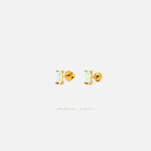 Tiny Opal Baguette Stud Earrings, Unisex, Gold, Silver SHEMISLI SS008 Butterfly End, SS459 Screw Ball End (Type A)