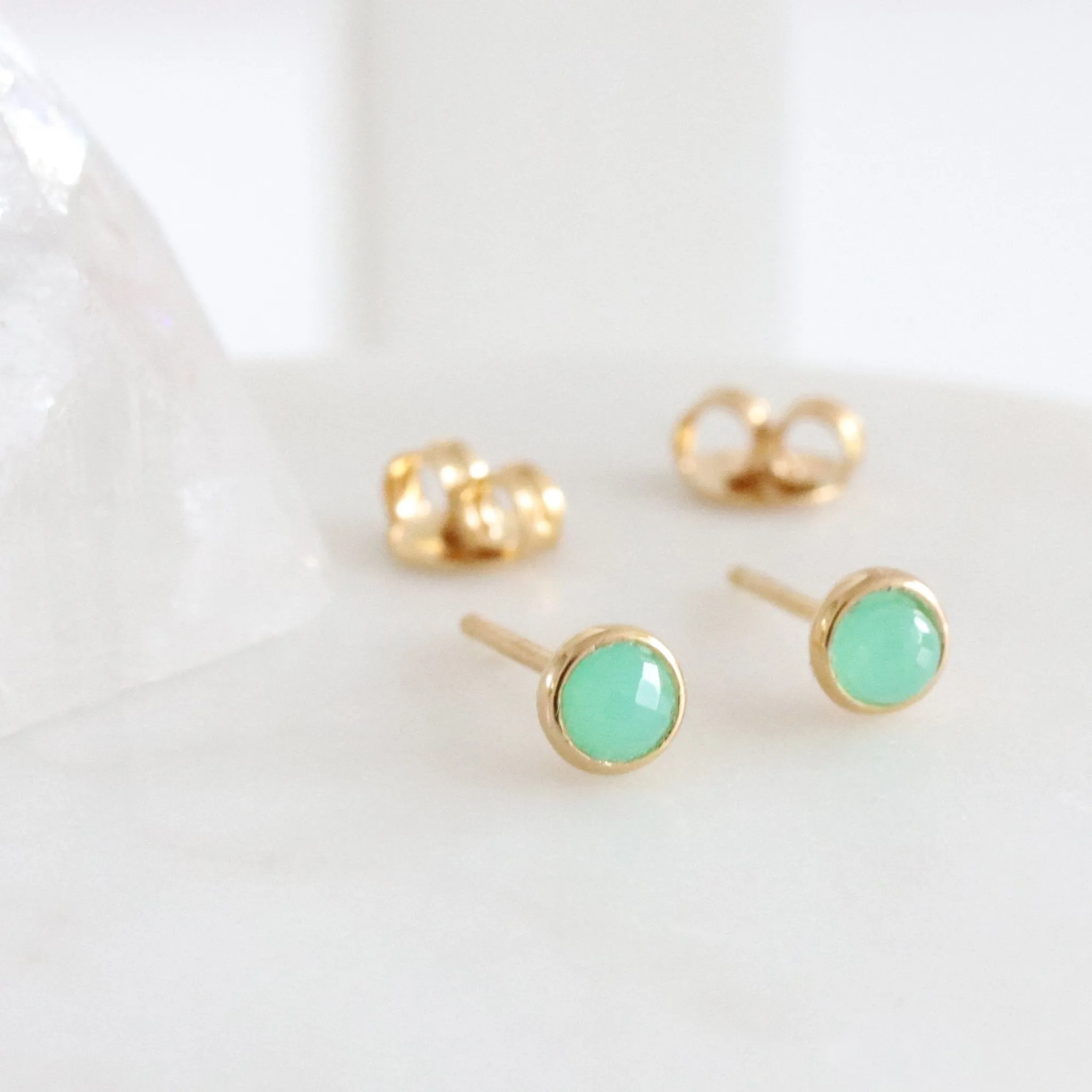 TINY PROTECT STUD EARRINGS - CHRYSOPRASE & GOLD