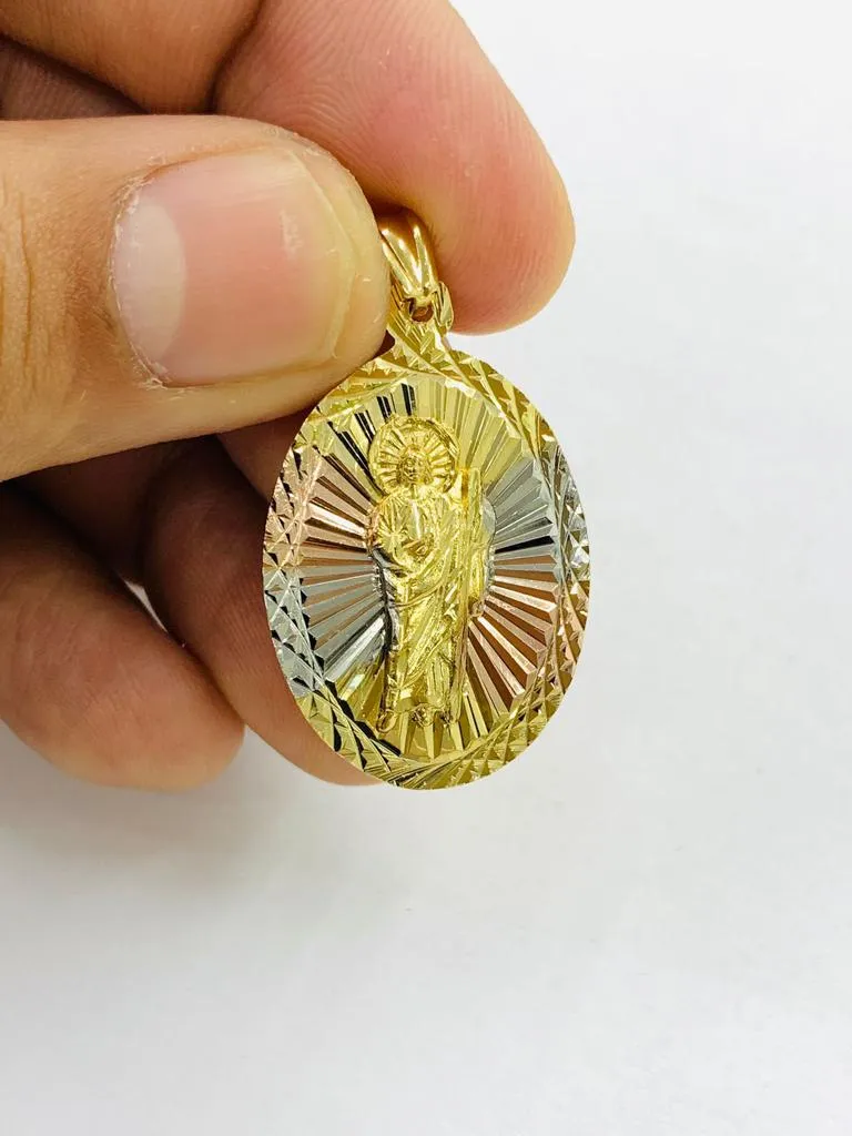 Tri Color Diamond Cut Saint Jude Pendant Necklace Religious Jewelry Protection Mens Womens Gold Filled