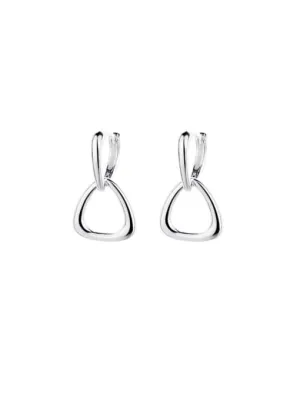 Triangle Silver Earrings, 925 Sterling Silver Luxury Two Piece Dangly Triangle Plain Hoop Earrings