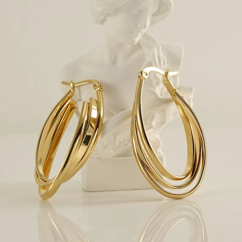 Triple-Layer 18K Gold Plated Hoop Earrings – Chic and Elegant Design