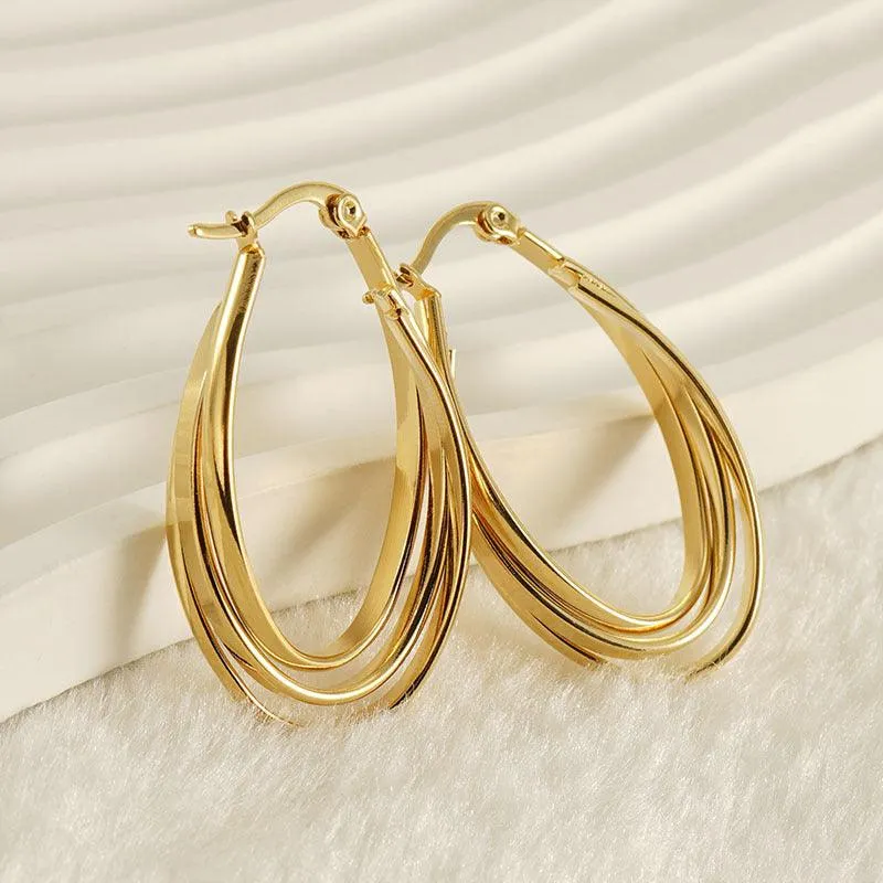 Triple-Layer 18K Gold Plated Hoop Earrings – Chic and Elegant Design