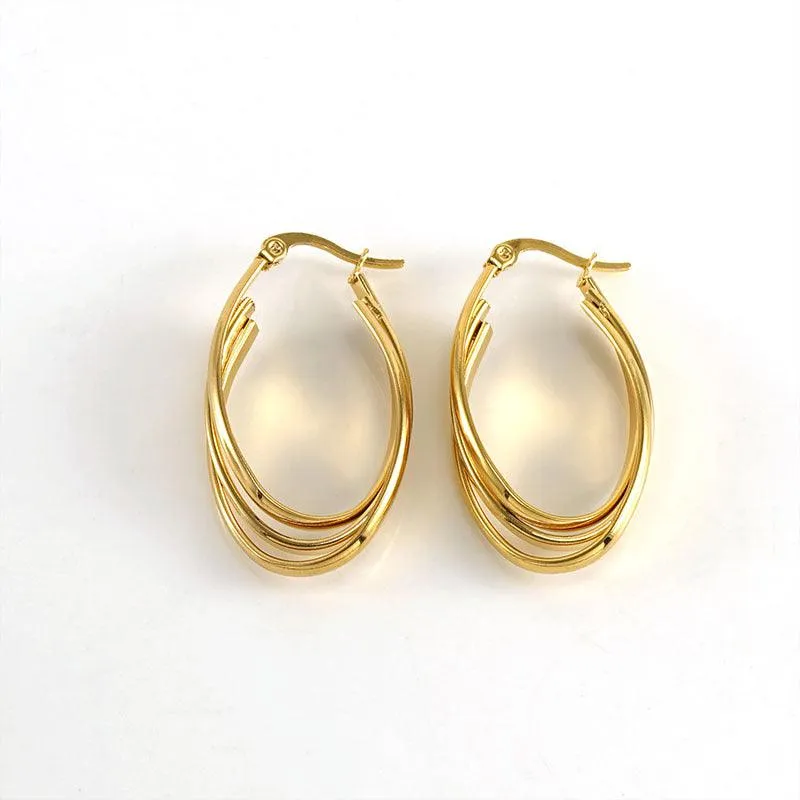 Triple-Layer 18K Gold Plated Hoop Earrings – Chic and Elegant Design