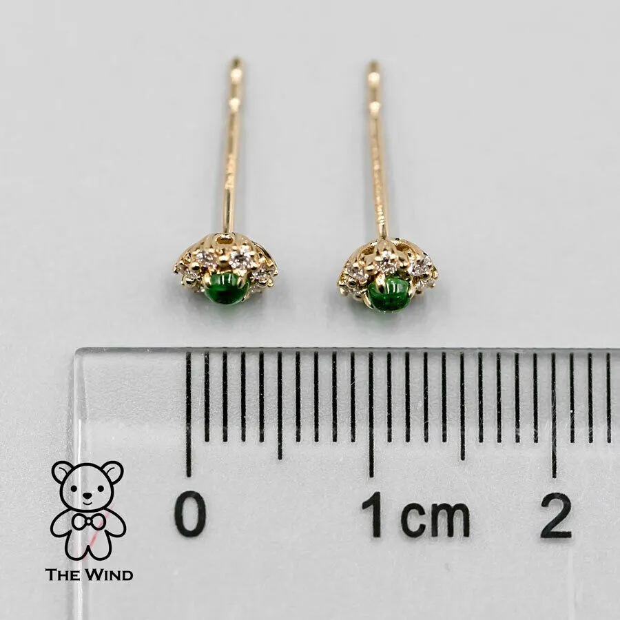 Tsavorite & Diamond Halo Stud Earrings 18K Yellow Gold