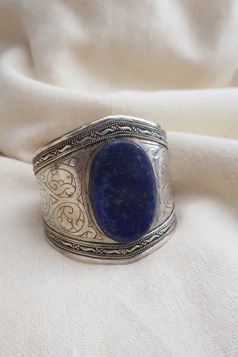 Turkish Silver Plated Brass Bangle with Lapis Lazuli