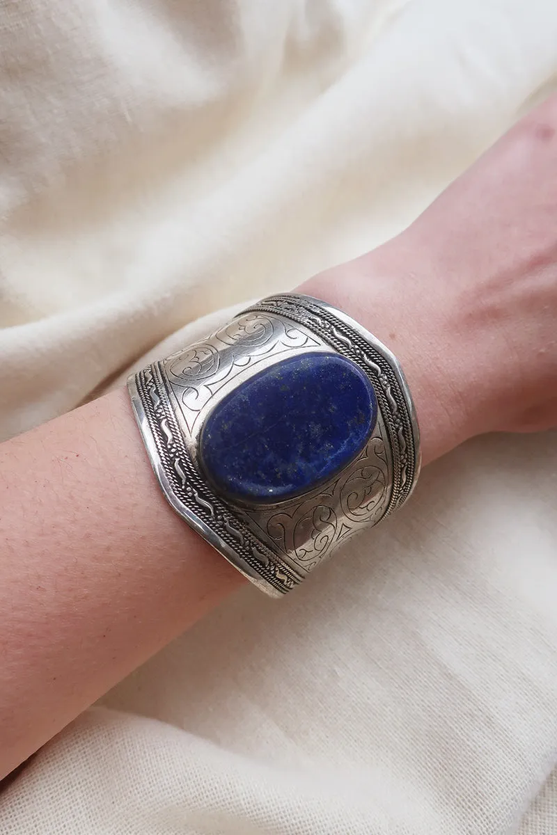 Turkish Silver Plated Brass Bangle with Lapis Lazuli