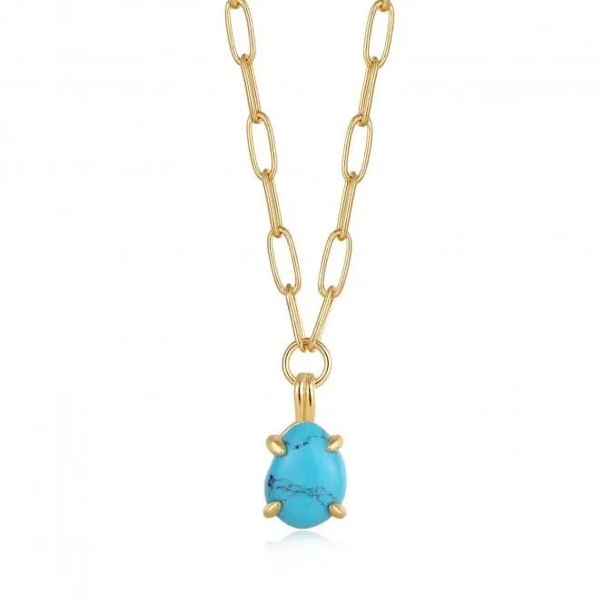 Turquoise Chunky Chain Drop Pendant Necklace N044-04G