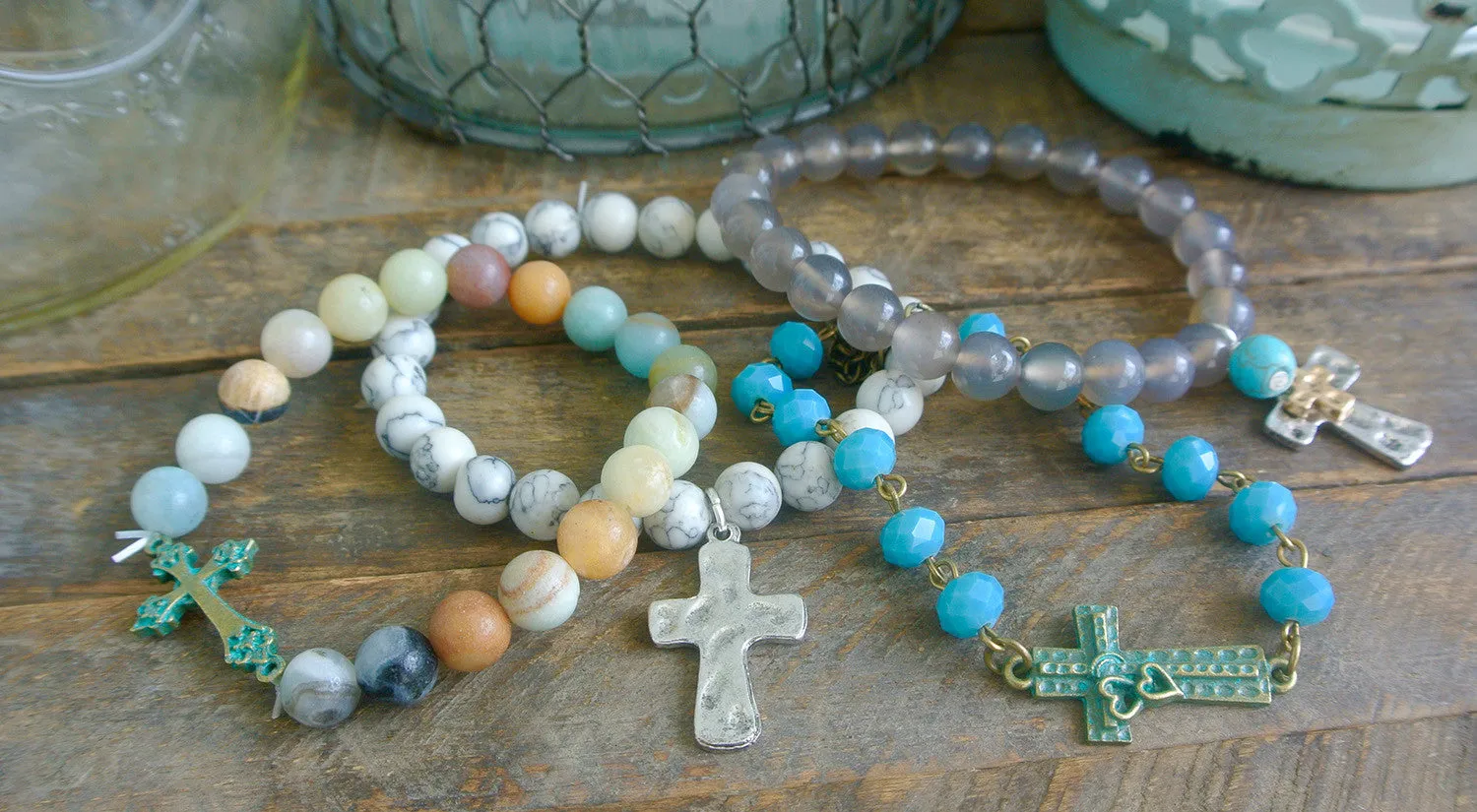 Turquoise Heart and Cross Bracelet