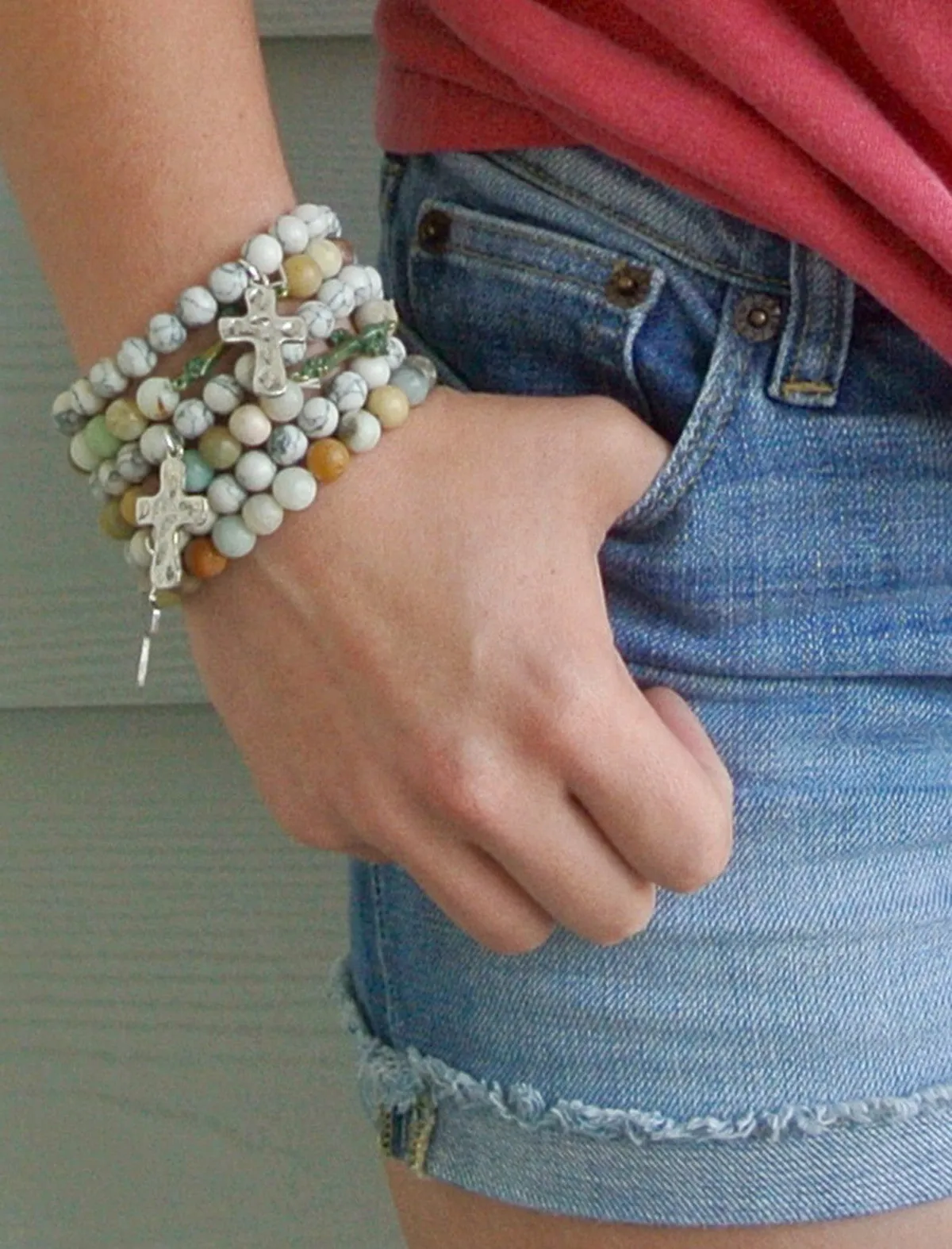 Turquoise Heart and Cross Bracelet