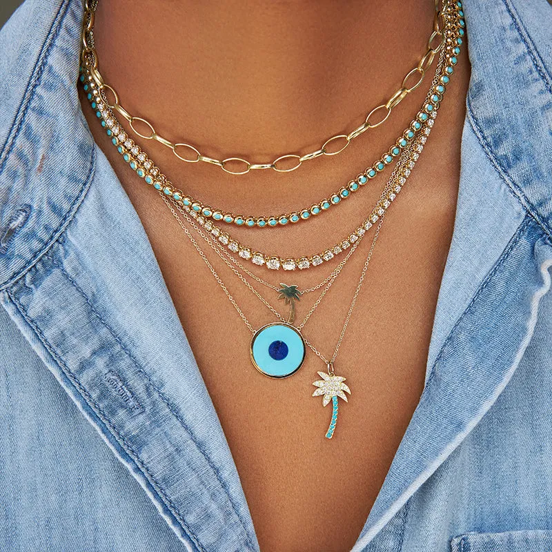 Turquoise Inlay Evil Eye Necklace