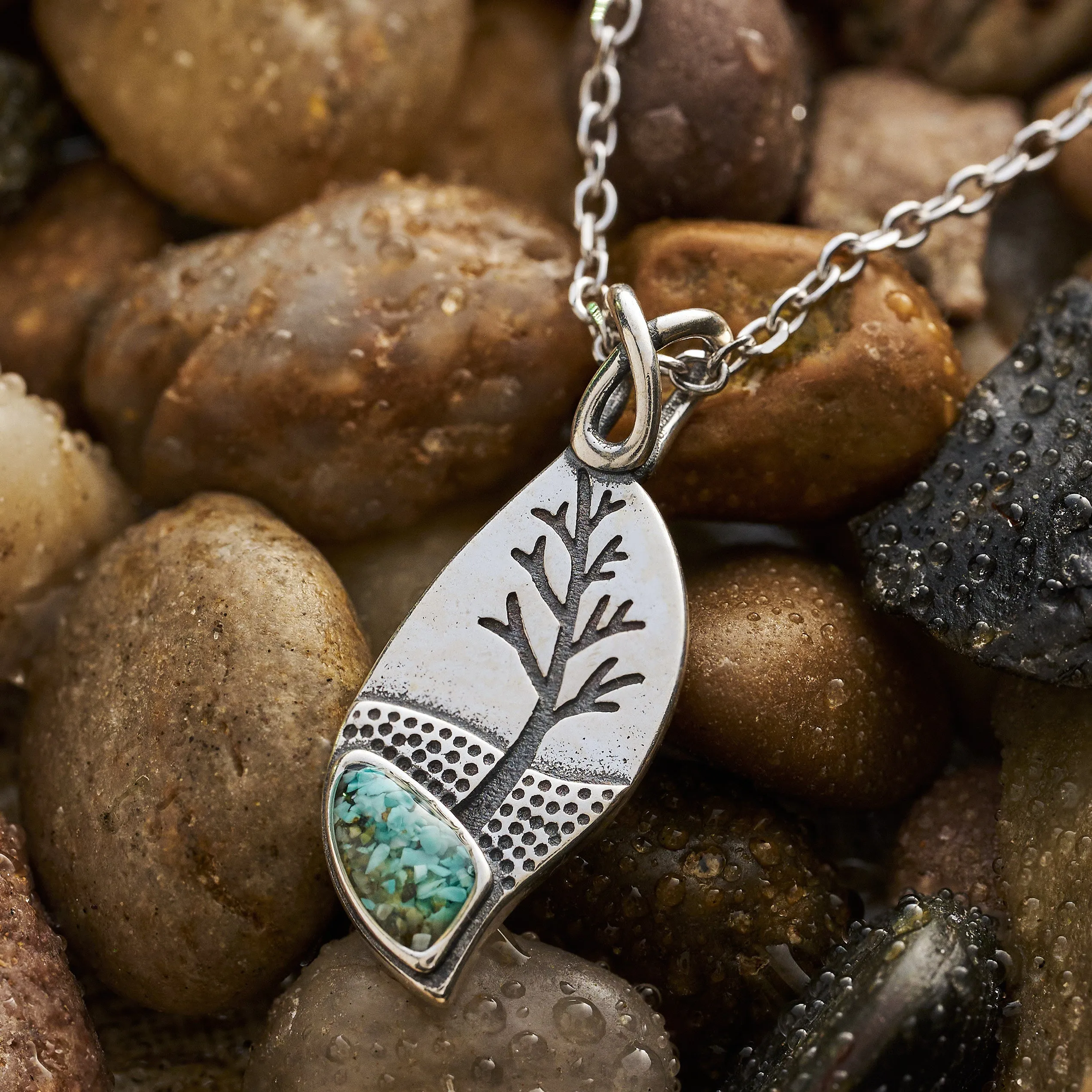 Turquoise Leaf Tree Necklace