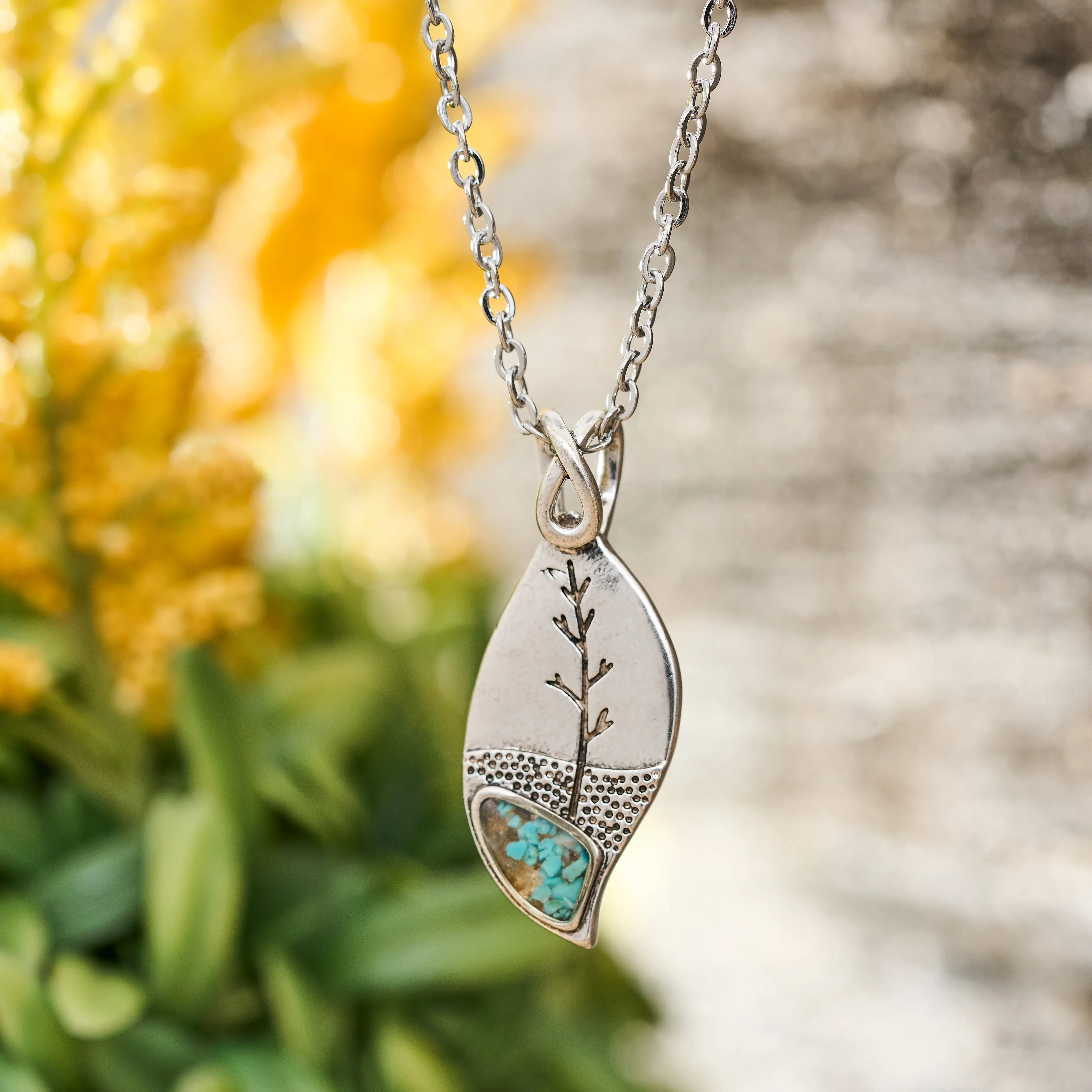 Turquoise Leaf Tree Necklace