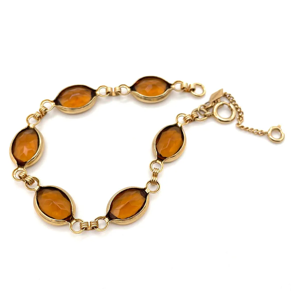 【USA輸入】ヴィンテージ SARAH COV. アンバー ガラス ブレスレット/Vintage SARAH COV. Amber Glass Bracelet