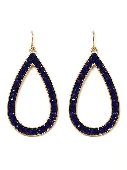 VE2616 Blue Gemstone Outline Teardrop Earrings