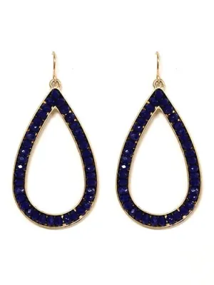 VE2616 Blue Gemstone Outline Teardrop Earrings