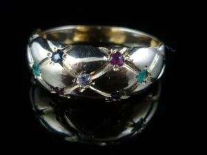 Victorian Emerald Sapphire Diamond Ruby Set Ring