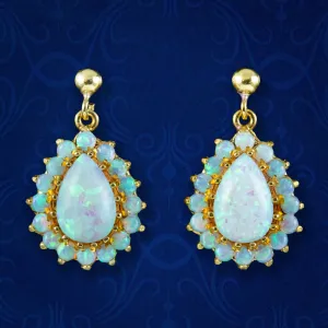 Victorian Style Opal Drop Earrings Sterling Silver 18ct Gold Gilt