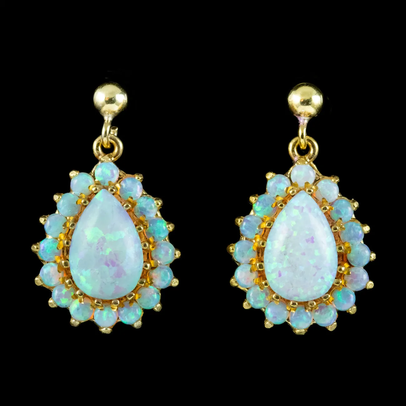 Victorian Style Opal Drop Earrings Sterling Silver 18ct Gold Gilt