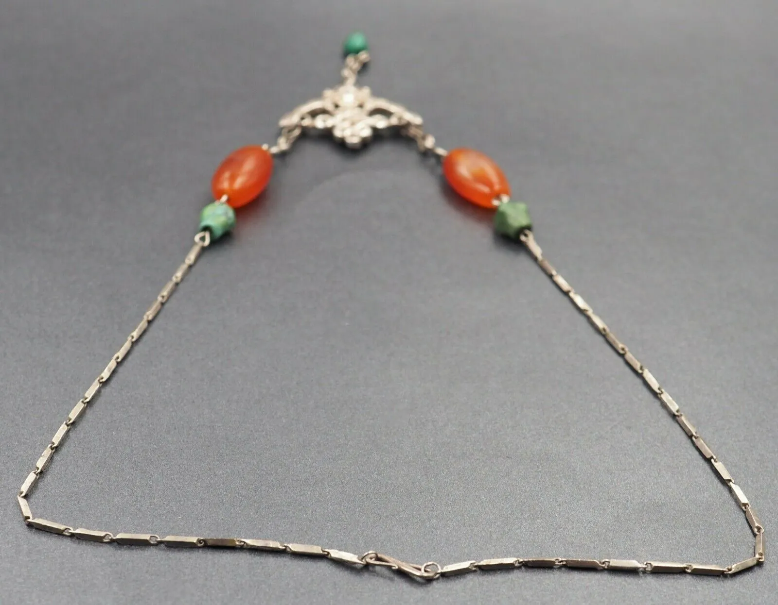 Vintage Carnelian & Turquoise Sterling Silver Necklace