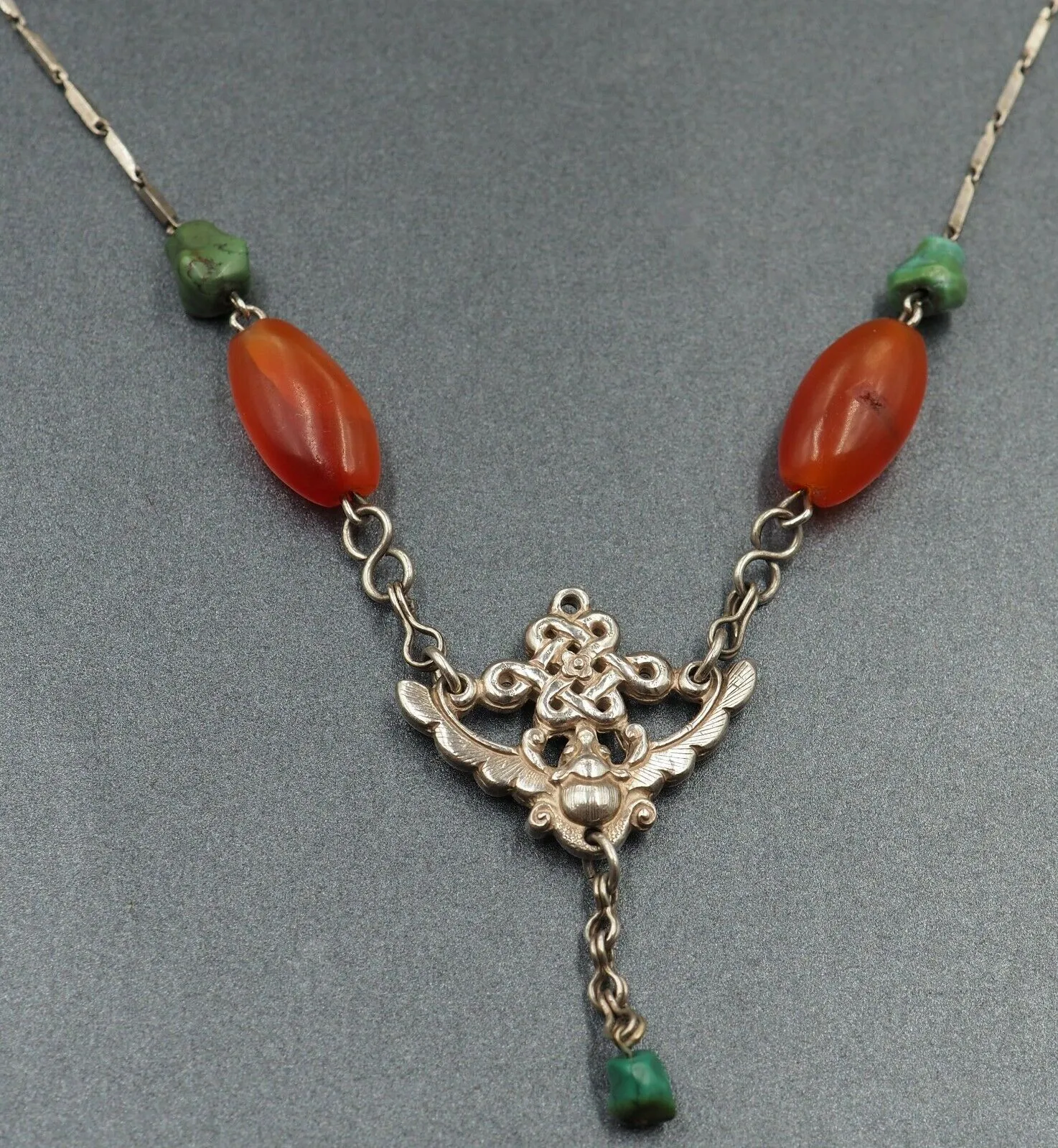 Vintage Carnelian & Turquoise Sterling Silver Necklace