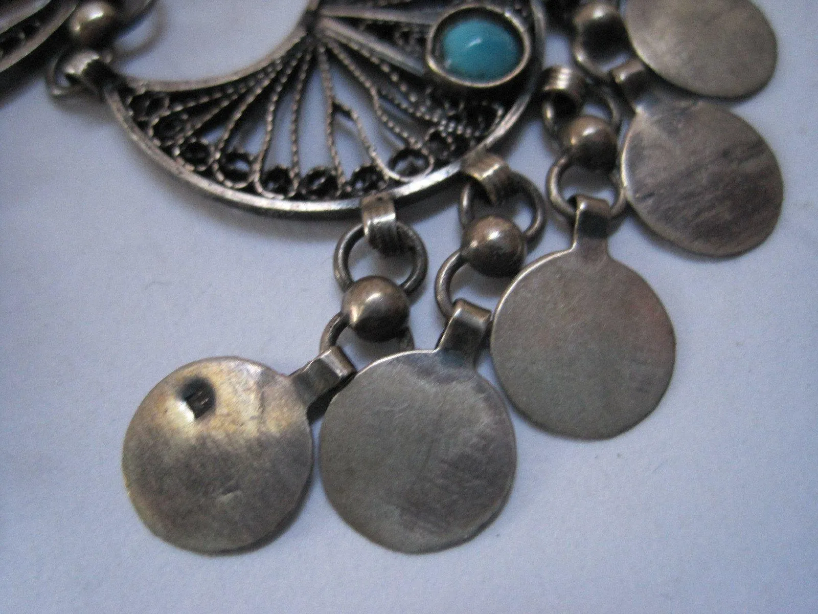 Vintage Silver and Turquoise Pretty Egyptian Choker Necklace with Coin Dangles