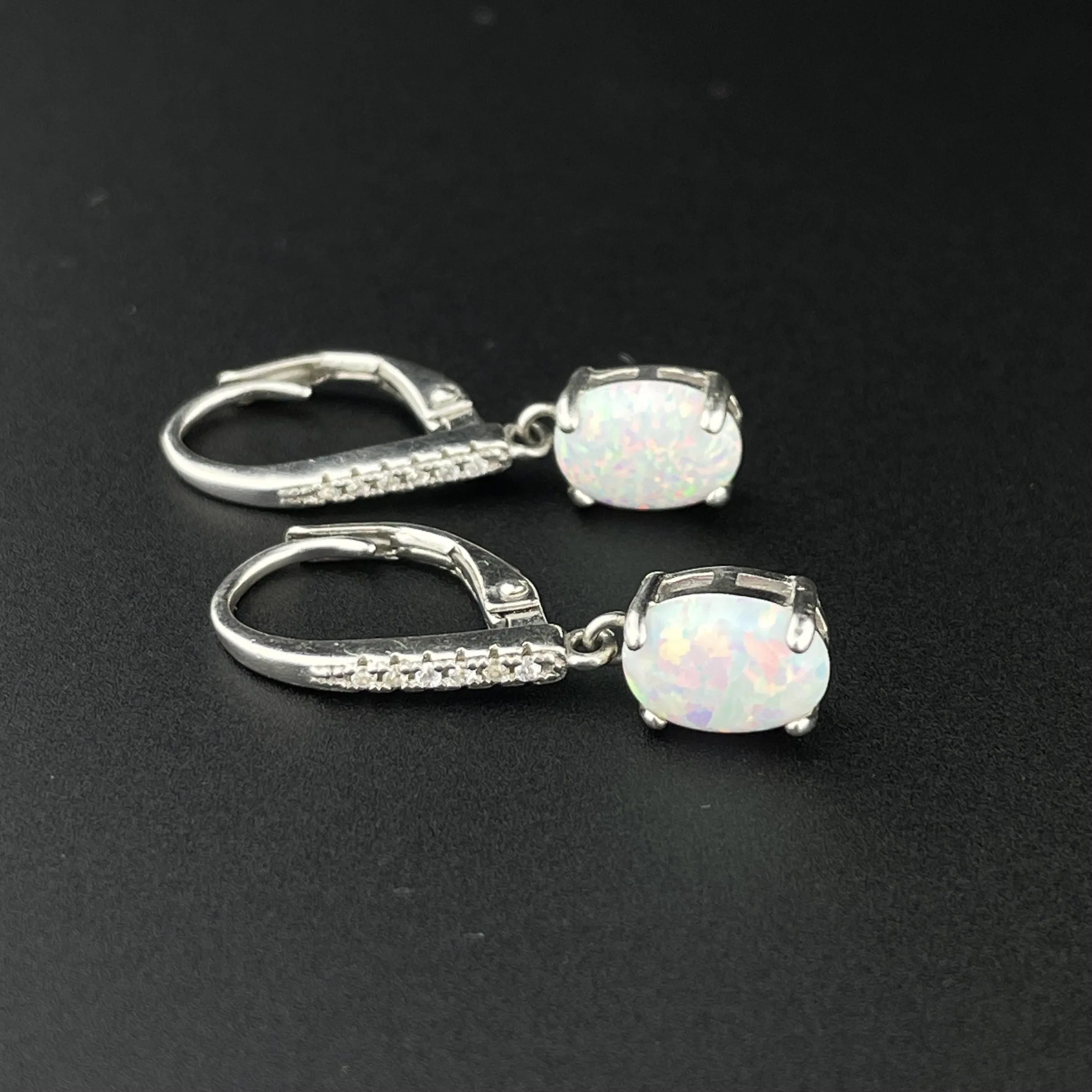 Vintage Sterling Silver Opal October Birthstone Earrings