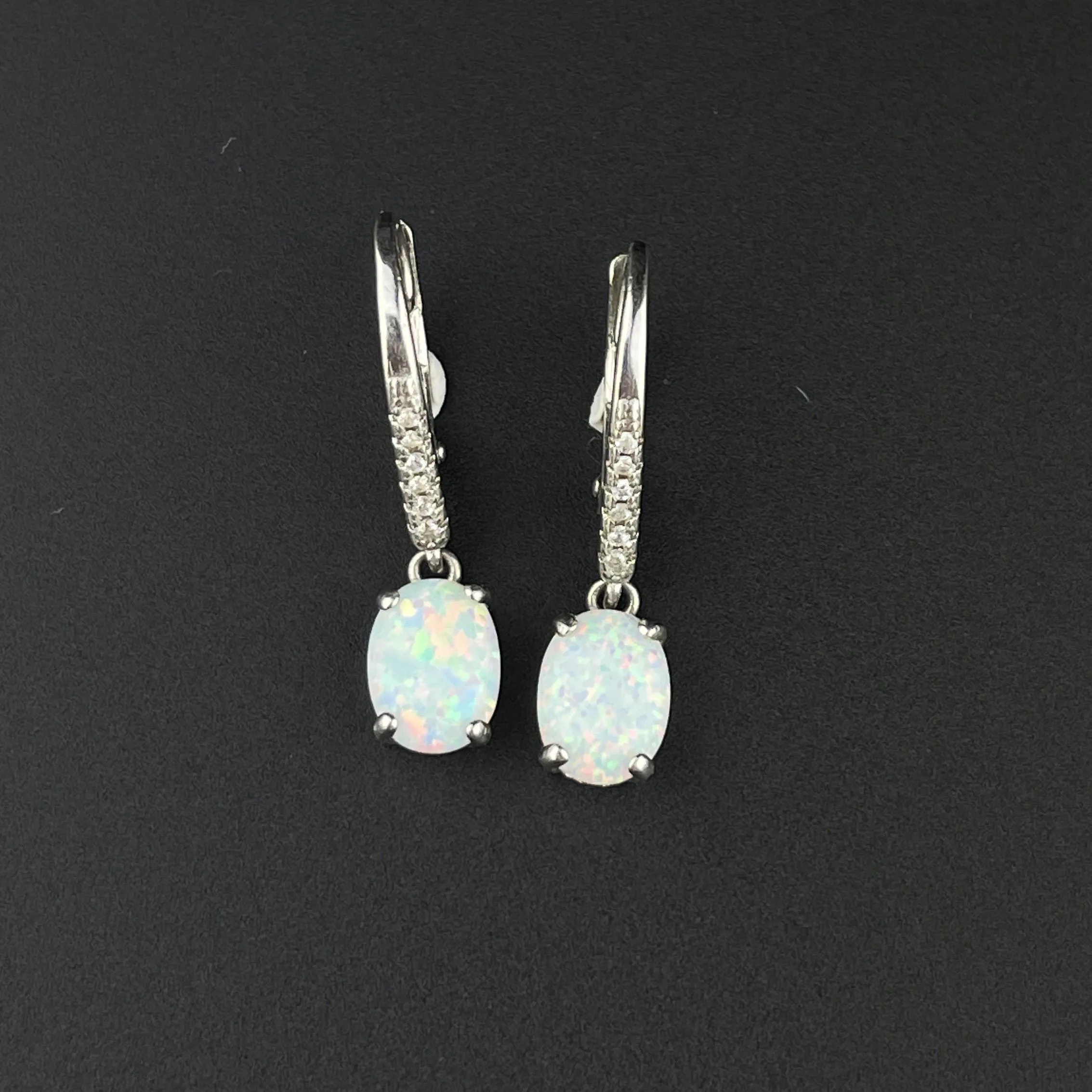 Vintage Sterling Silver Opal October Birthstone Earrings