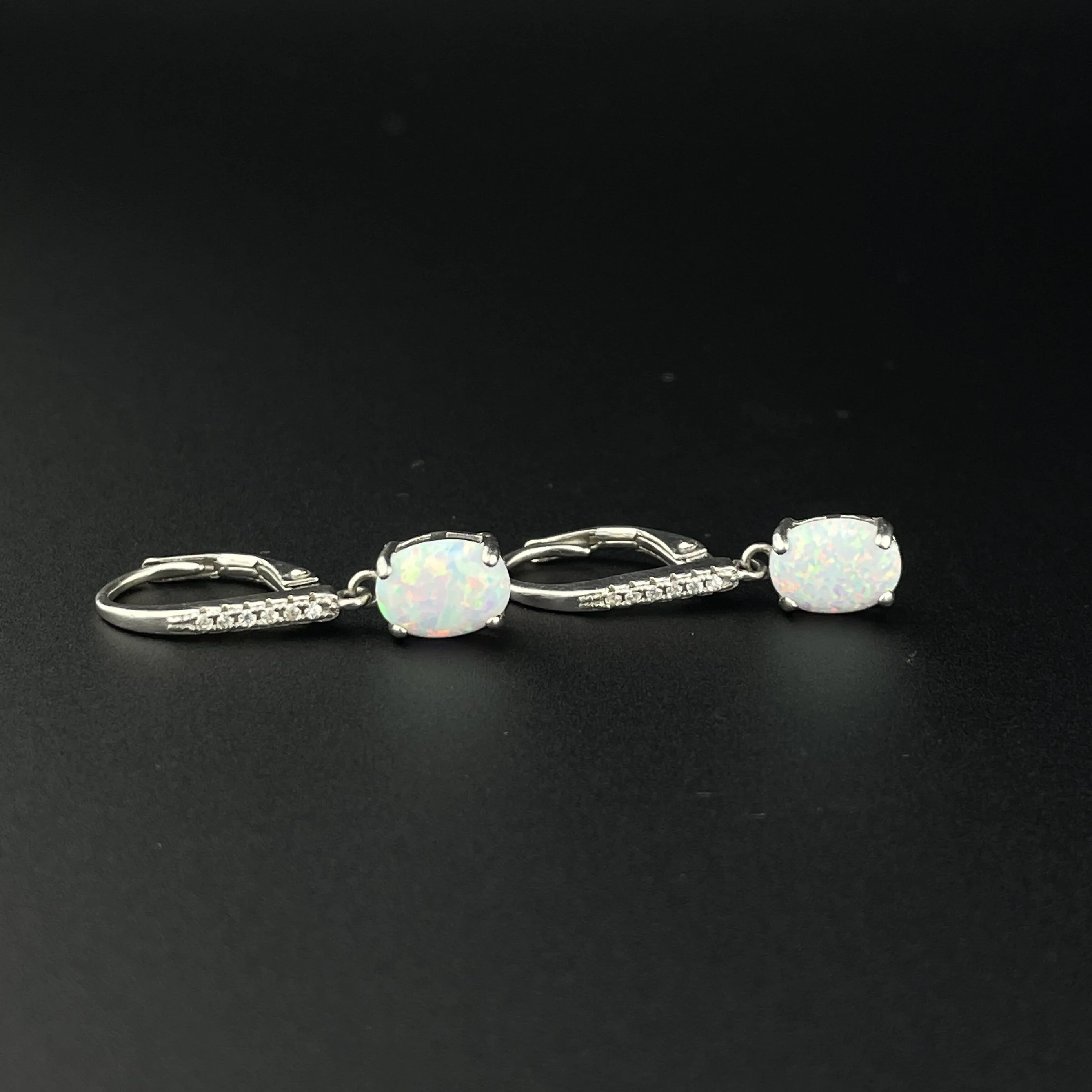 Vintage Sterling Silver Opal October Birthstone Earrings