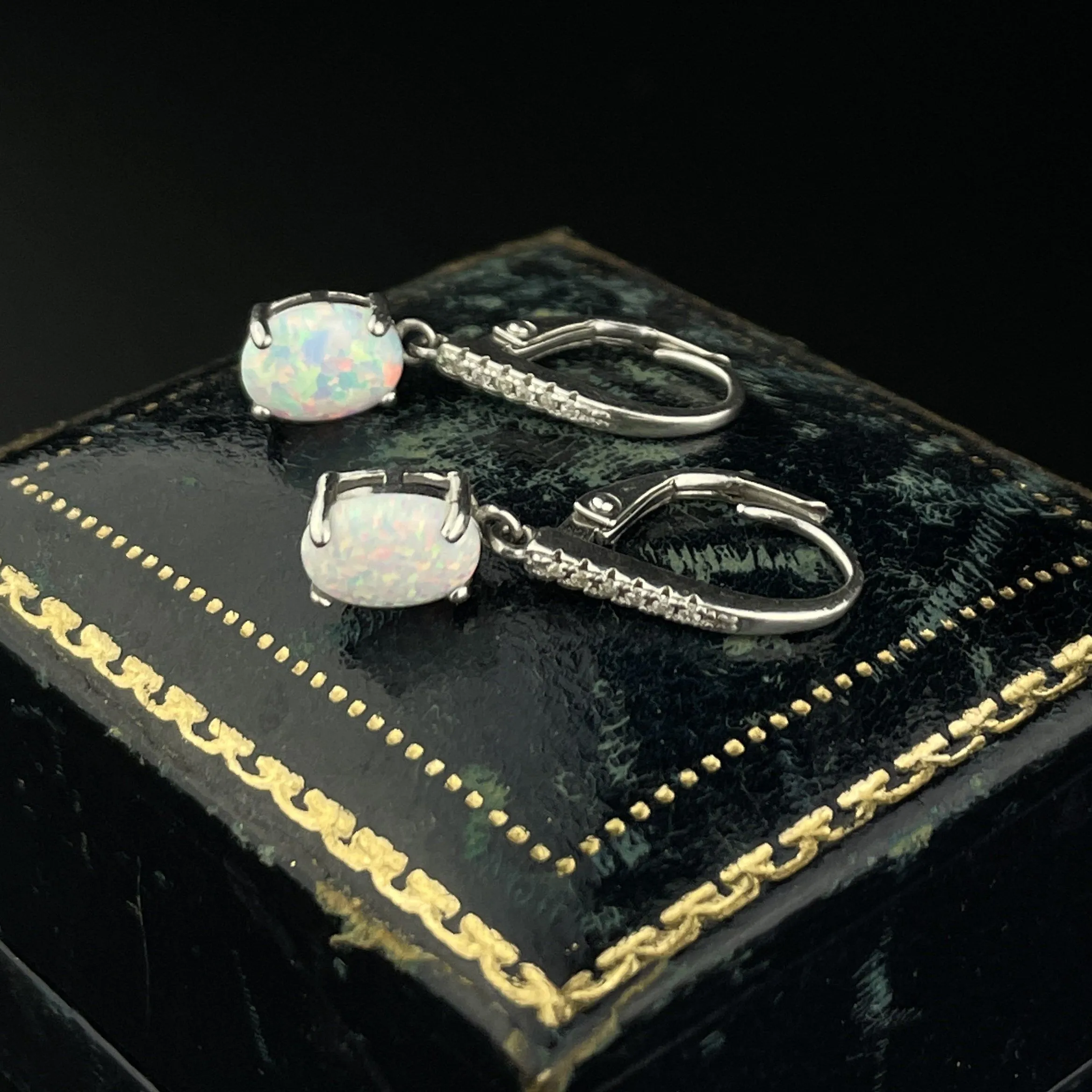 Vintage Sterling Silver Opal October Birthstone Earrings