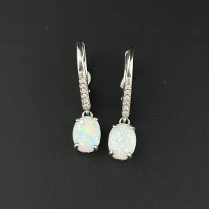 Vintage Sterling Silver Opal October Birthstone Earrings