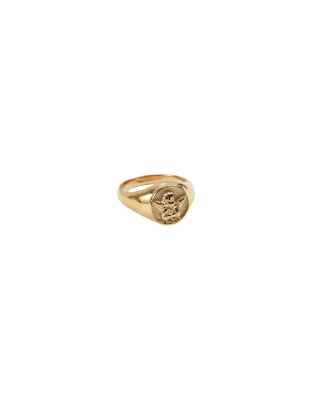 Waterproof Signet Cherub Gold Ring