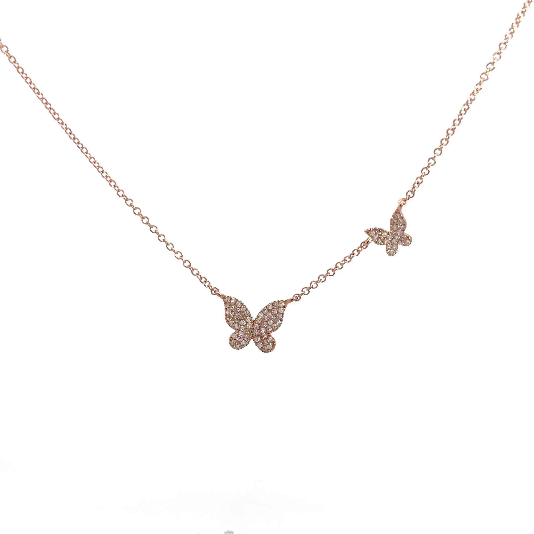 Wd1102 14kt Double diamond Butterfly Necklace