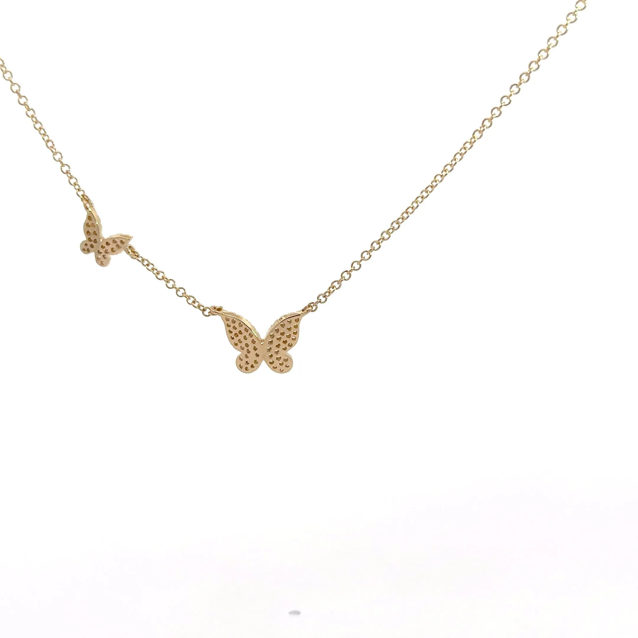 Wd1102 14kt Double diamond Butterfly Necklace