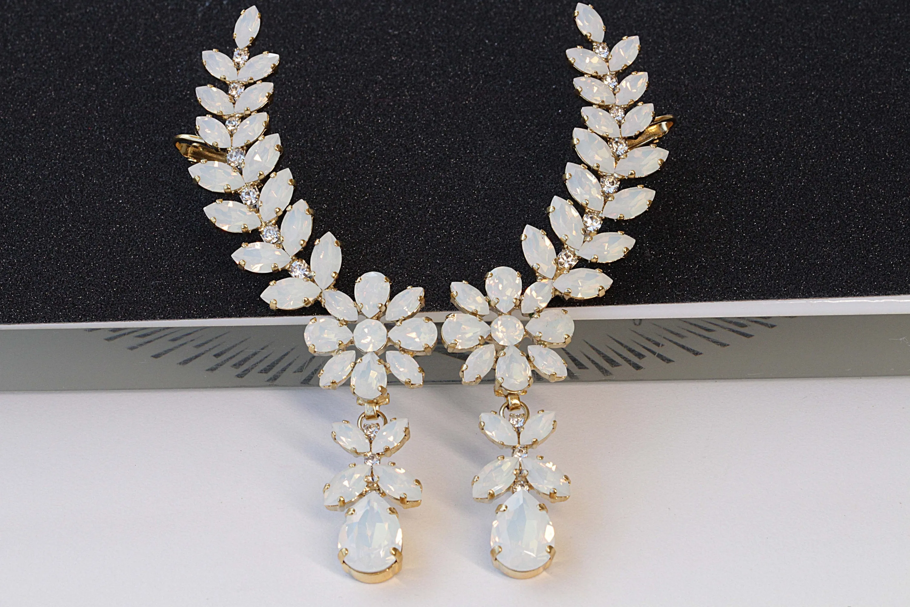 White Opal EAR CLIMBER EARRINGS