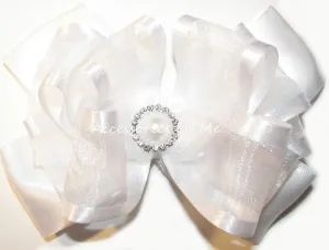 White Organza Satin Pearl Rhinestone Hair Bow