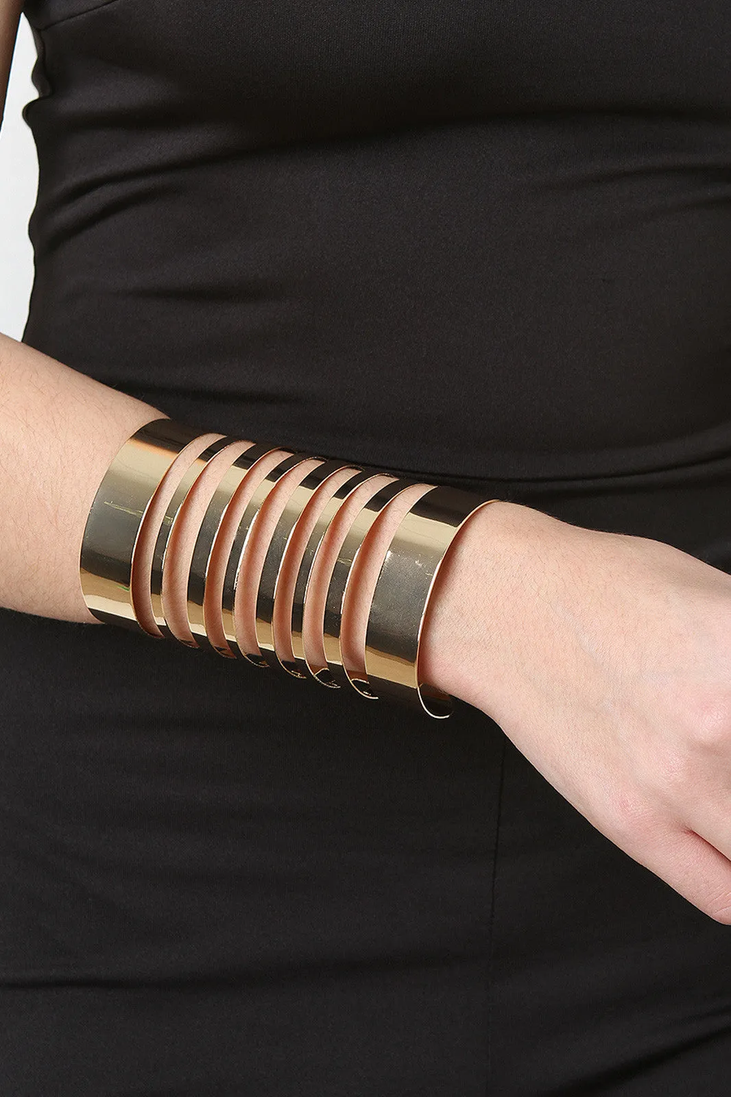 Wide Caged Striped Cuff Bracelet