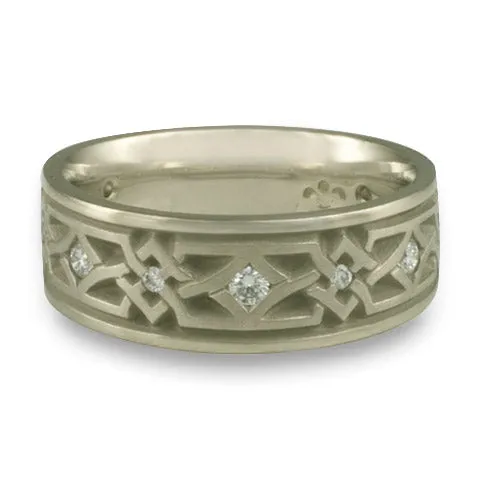 Wide Weaving Stars with Diamonds Wedding Ring in Palladium