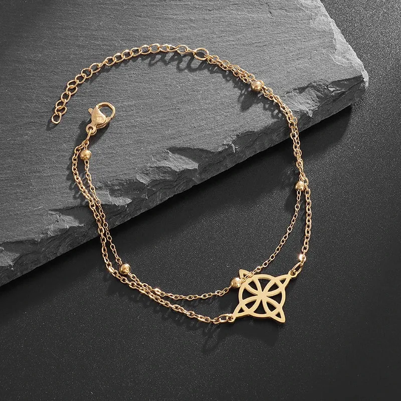 Witchcraft Witch Knot Stainless Steel Geometric Hollow Flower Box Chain Cuff Bracelet Women Fashion Irish Adjustable Amulet Gift