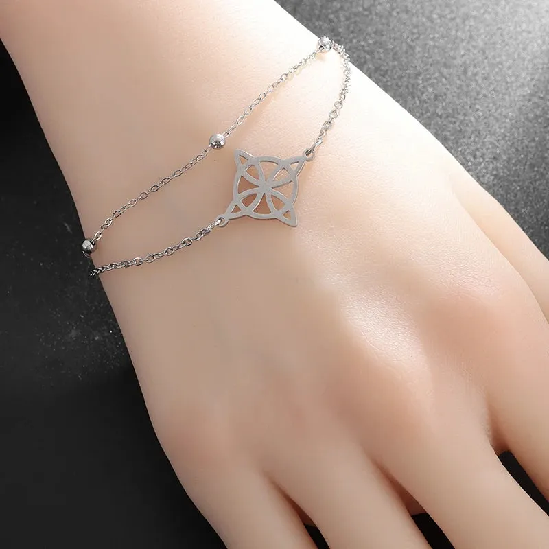 Witchcraft Witch Knot Stainless Steel Geometric Hollow Flower Box Chain Cuff Bracelet Women Fashion Irish Adjustable Amulet Gift