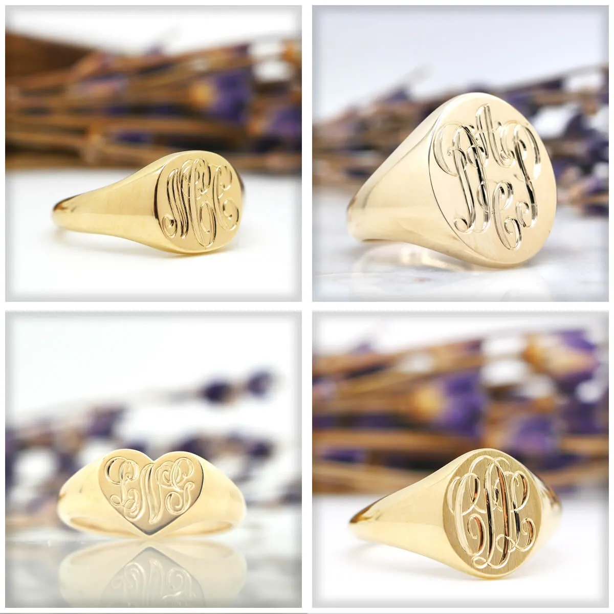 Women's Round Signet Ring - Large - Hand Engraved Script Monogram