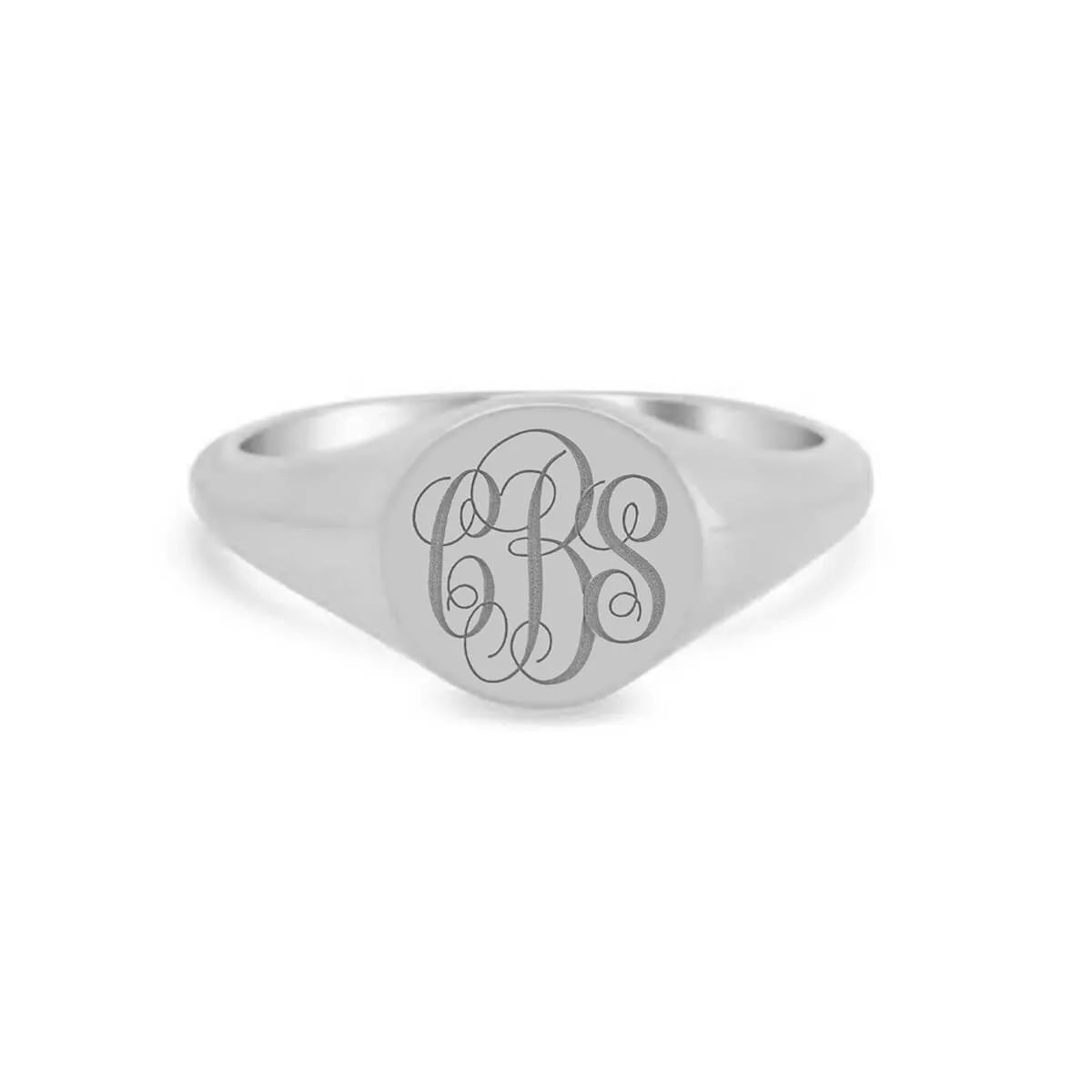 Women's Round Signet Ring - Small - Laser Engraved Script Monogram