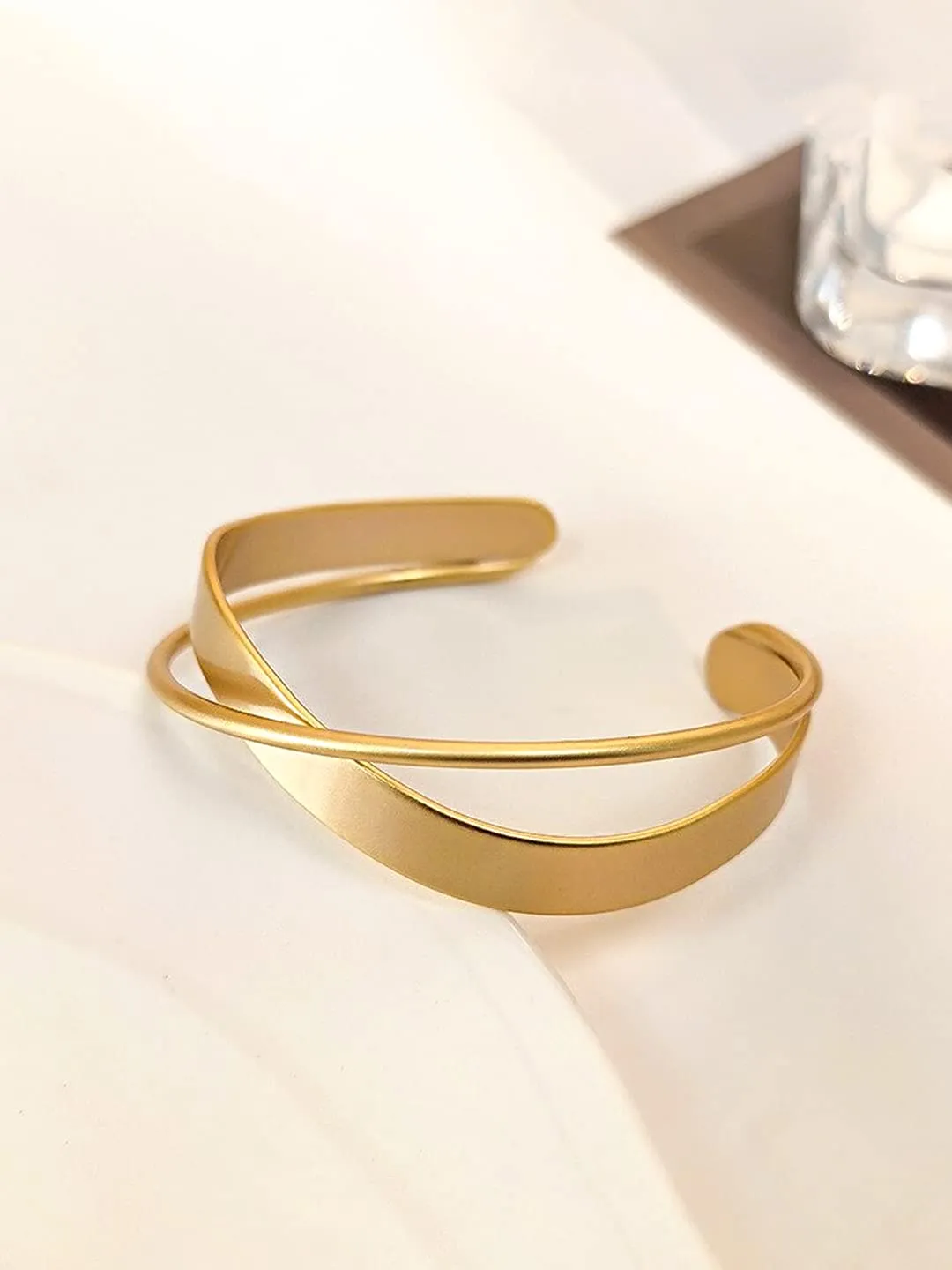 Yellow Chimes Bracelet for Women and Girls Fashion Golden Cuff Kadaa Bracelets for Women | Twisted Gold Plated Hand Cuff Kadaa Bracelet | Birthday Gift For Girls and Women.