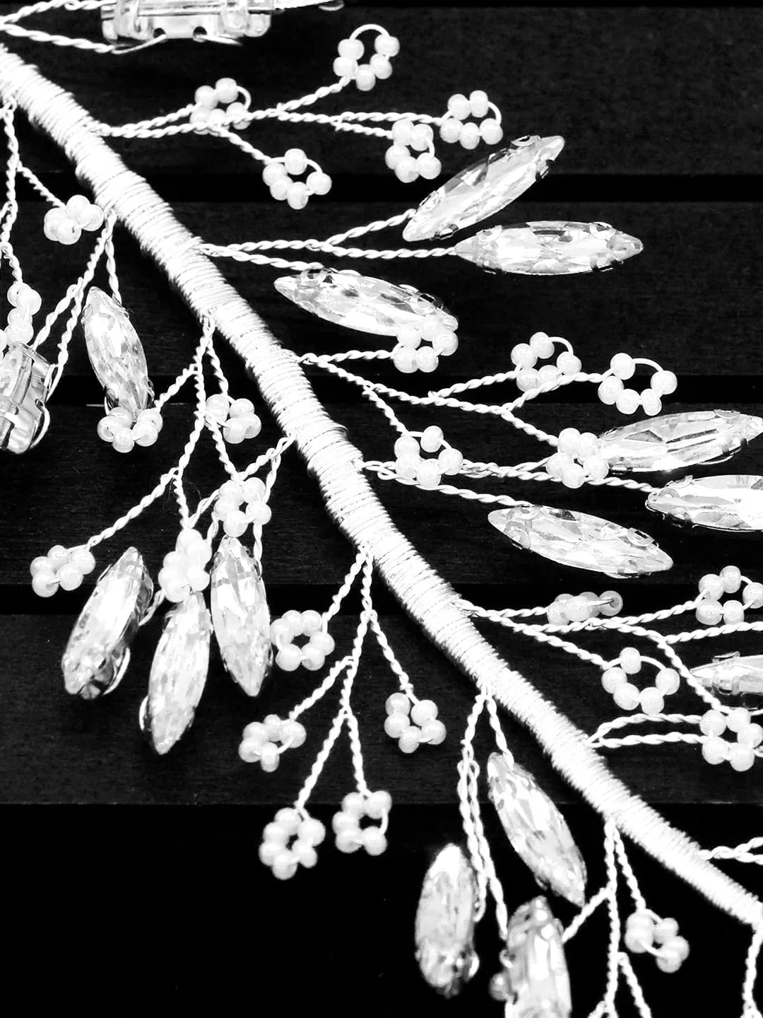 Yellow Chimes Bridal Hair Vine for Women and Girls Bridal Hair Accessories for Wedding Silver Headband Hair Accessories Wedding Jewellery for Women Crystal Bridal Wedding Hair Vine