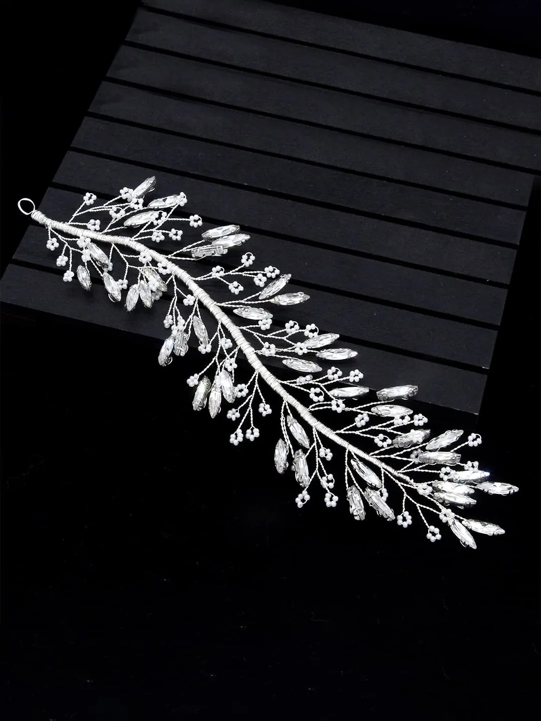 Yellow Chimes Bridal Hair Vine for Women and Girls Bridal Hair Accessories for Wedding Silver Headband Hair Accessories Wedding Jewellery for Women Crystal Bridal Wedding Hair Vine