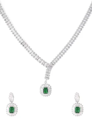 Yellow Chimes Jewellery Set for Women Rhodium-Plated Real Green Cubic Zircon Necklace Set Classic CZ Jewellery Set For Women and Girls.