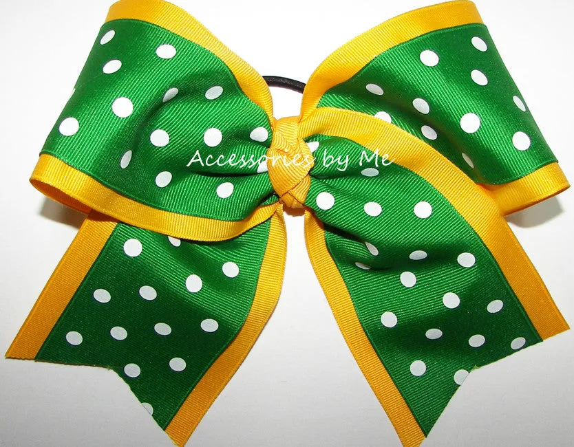 Yellow Gold Green Polka Dot Cheer Bow