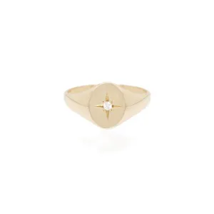 Zoe Chicco 14k Star Set Diamond Oval Signet Ring